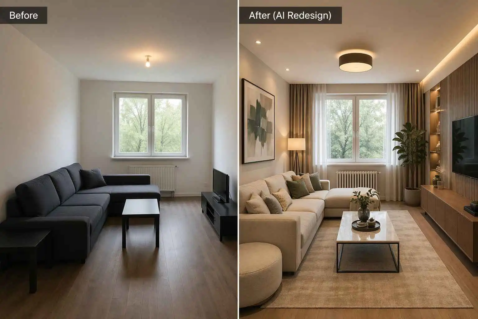 AI room design tool comparison showing real room makeover ideas.
