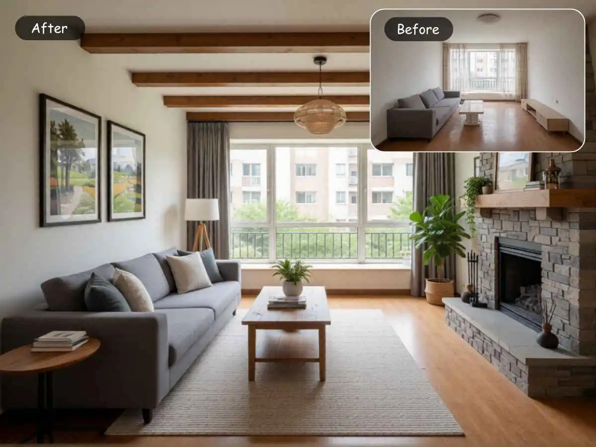 EzRemove AI room design example with realistic room makeover