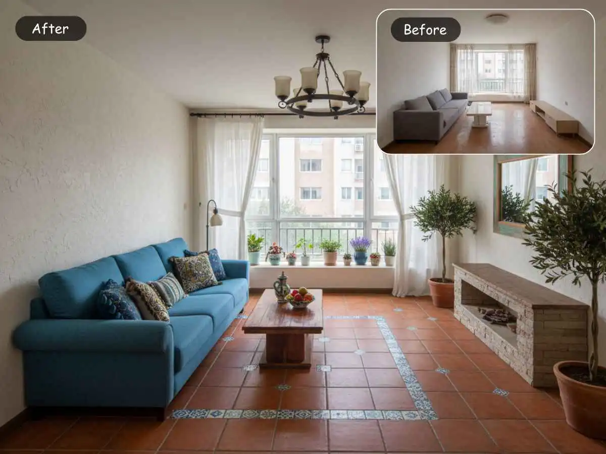 EzRemove AI room design before and after interior styling