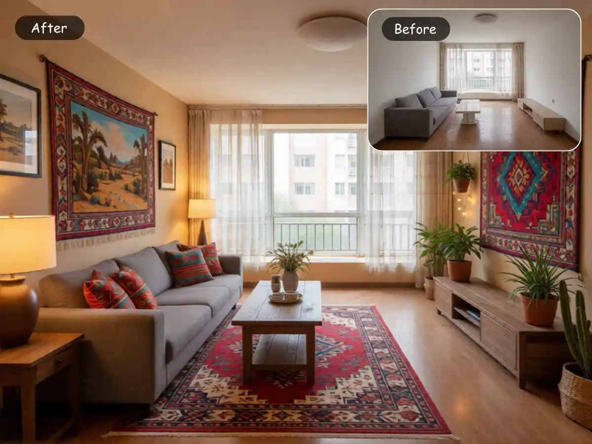 EzRemove AI room design makeover from a real room photo
