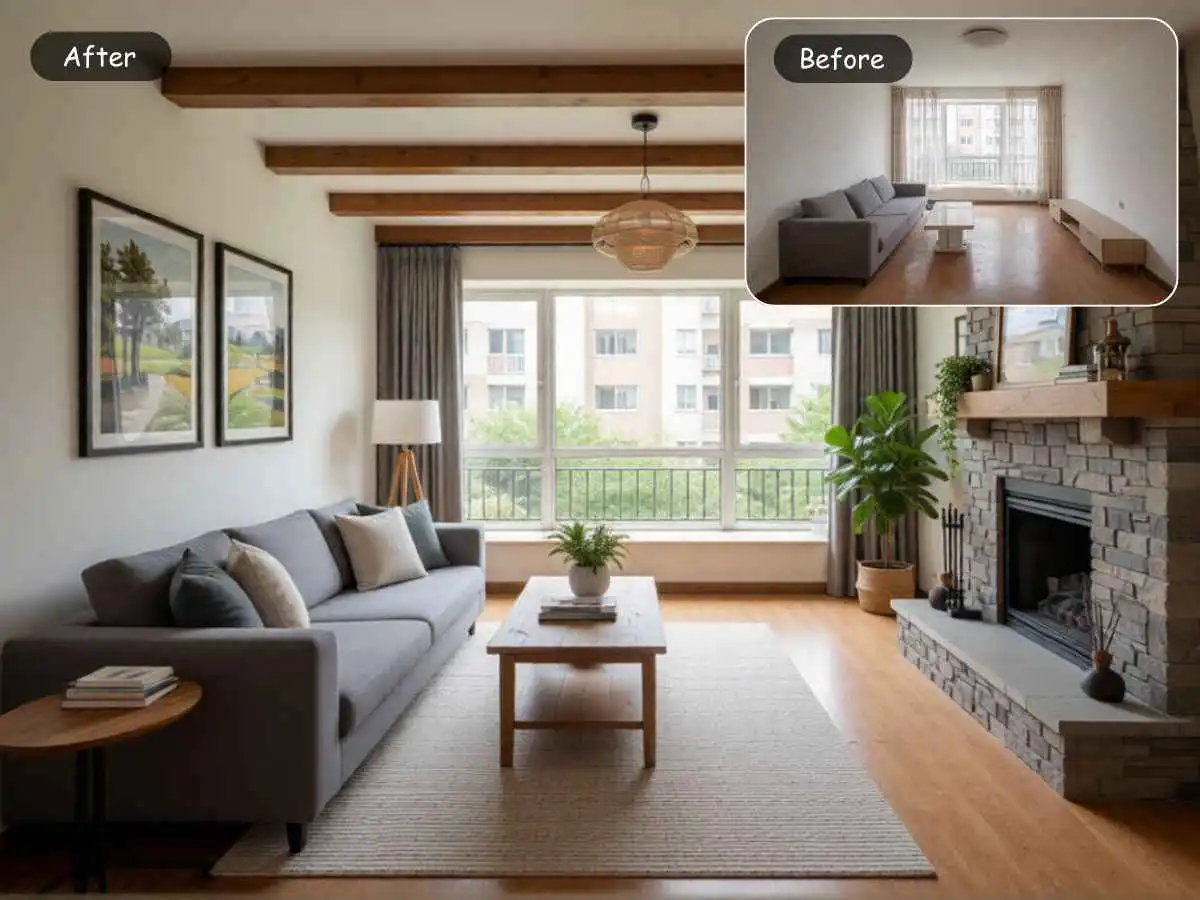 EzRemove AI room design preview for apartment redesign