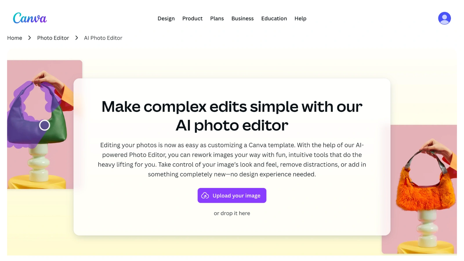 The interface of Canva's AI photo editor.