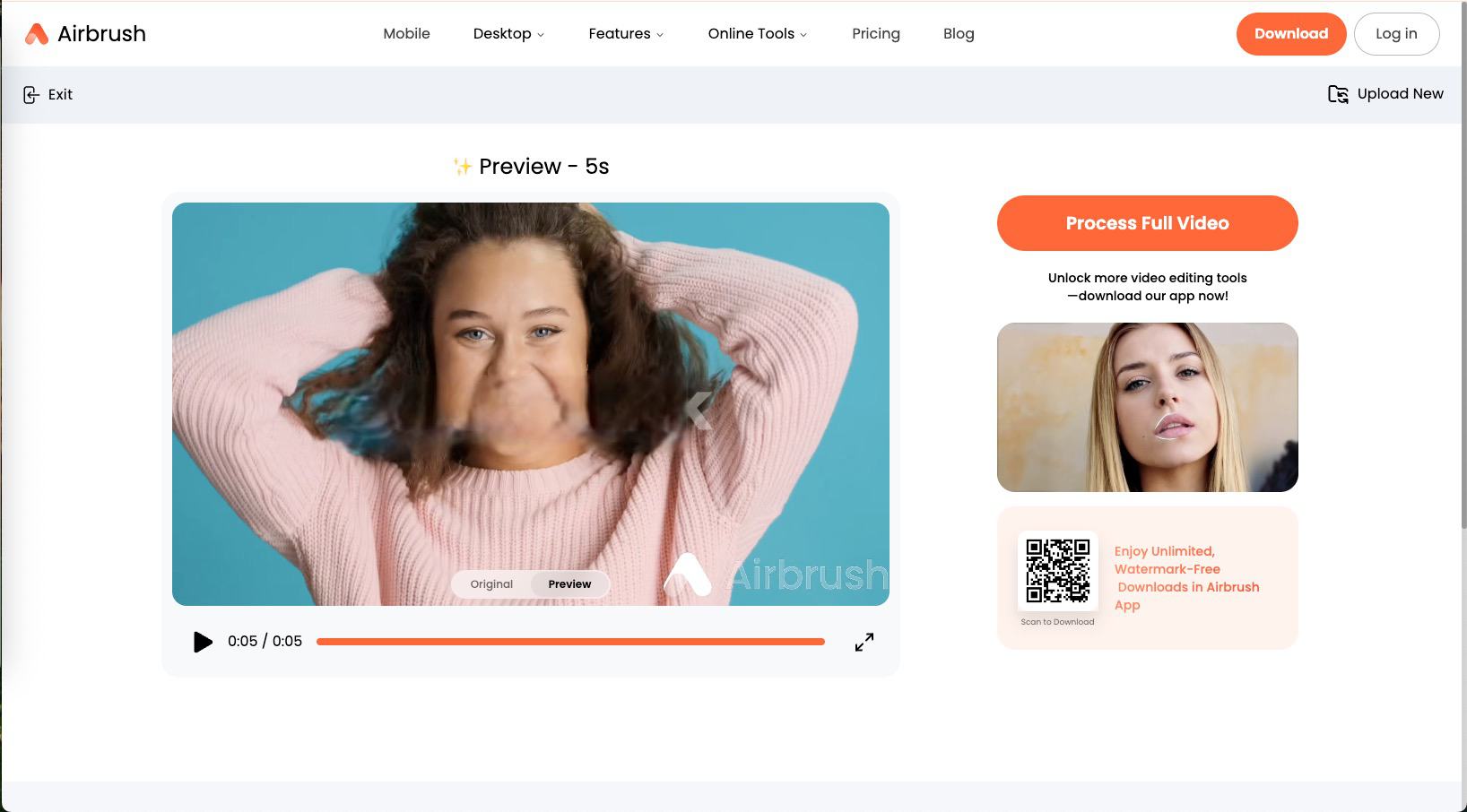 free preview download notice (first 5 seconds) or credits required message