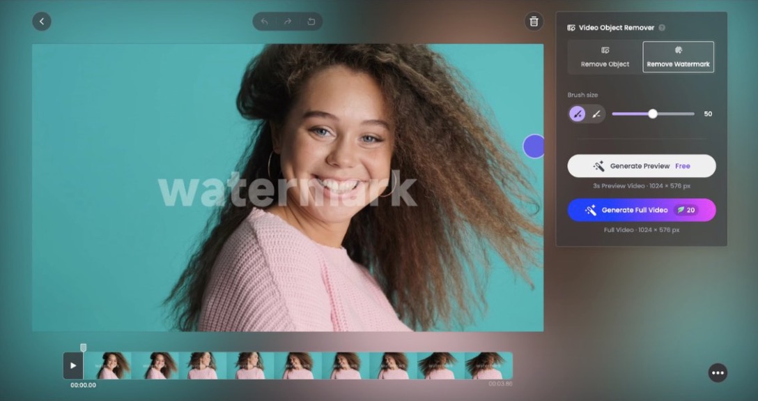brush tool marking the watermark region before applying AI removal