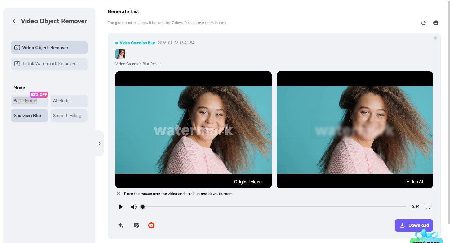 brush tool marking the watermark area on the timeline