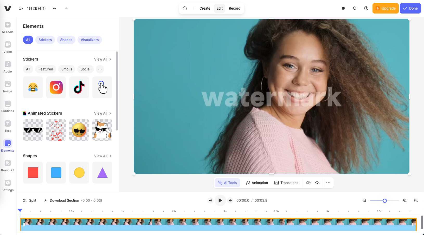 crop tool interface removing an edge watermark by trimming the frame