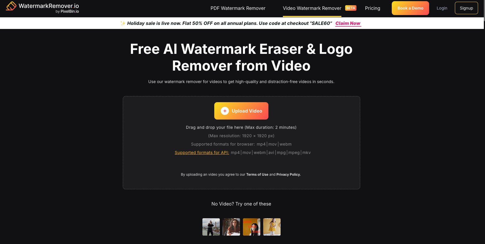upload screen for AI video watermark removal