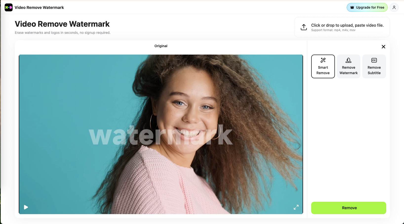 remove watermarks from videos upload screen (no login required)