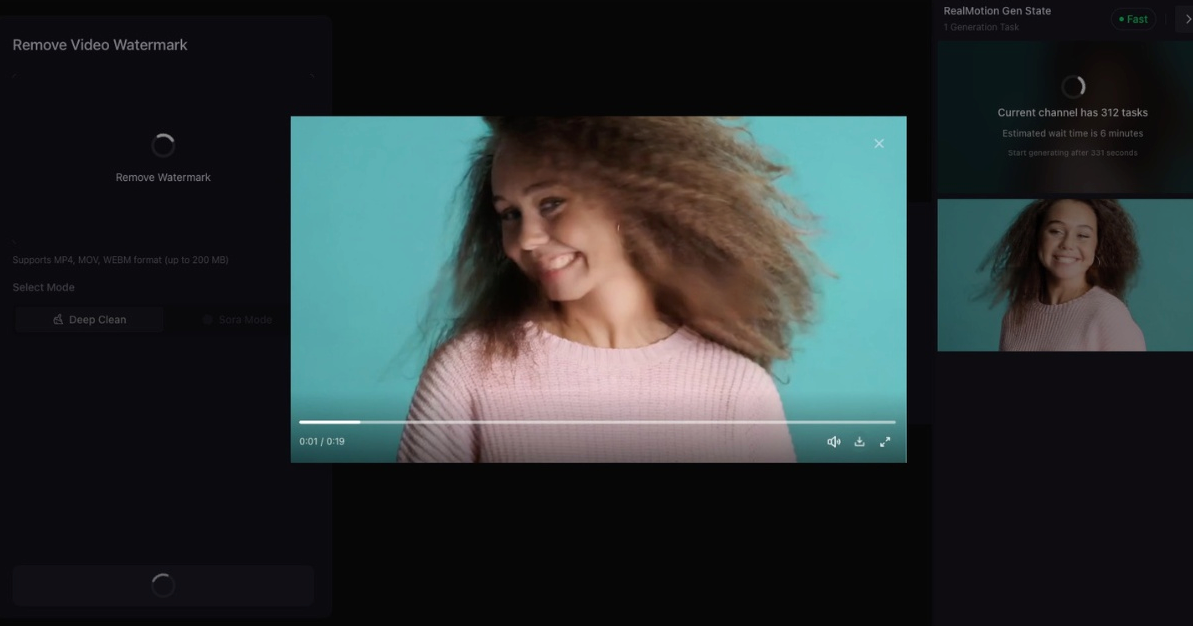 processing screen showing completion time for deep clean