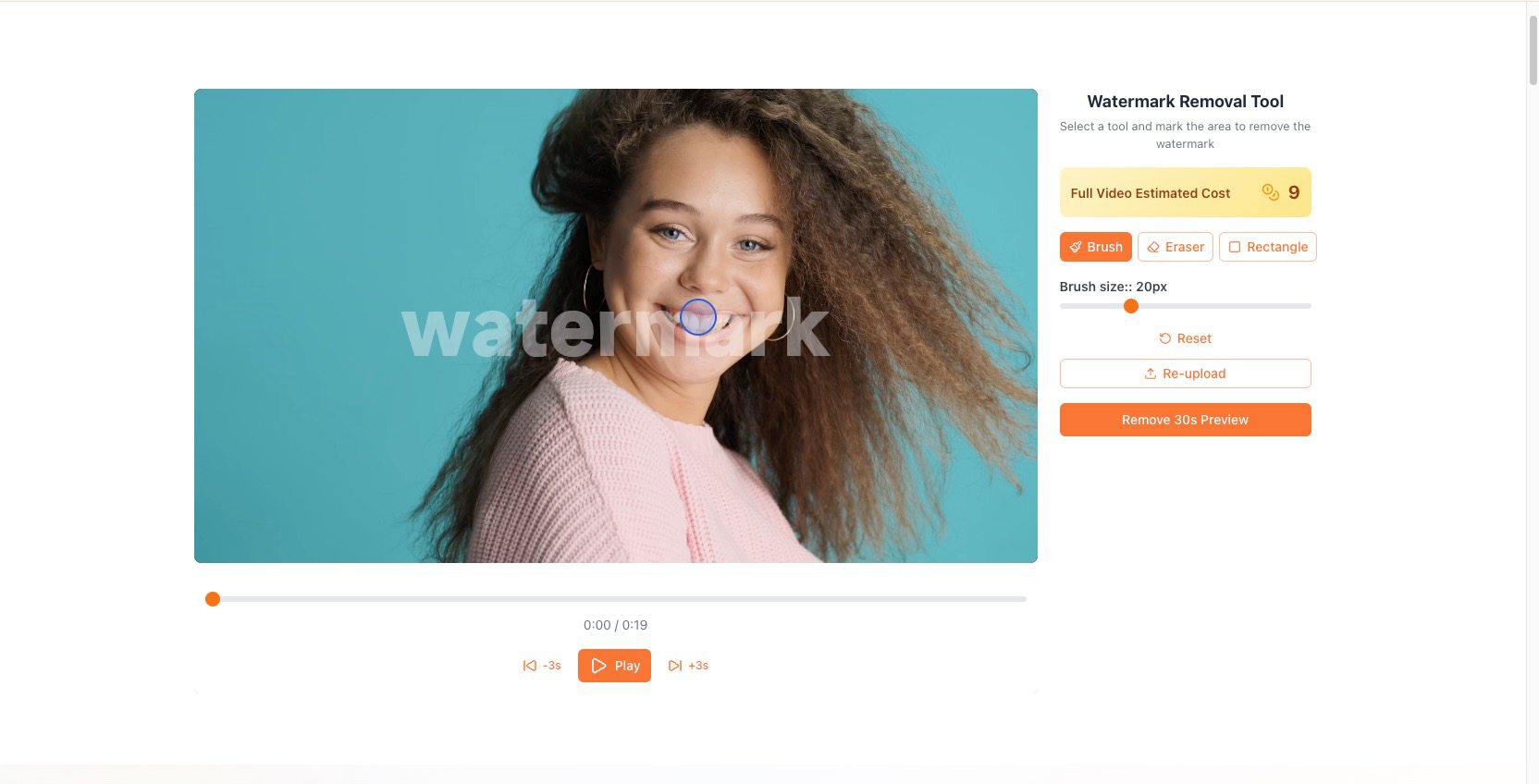 Unwatermark.ai brush or selection frame highlighting the watermark region