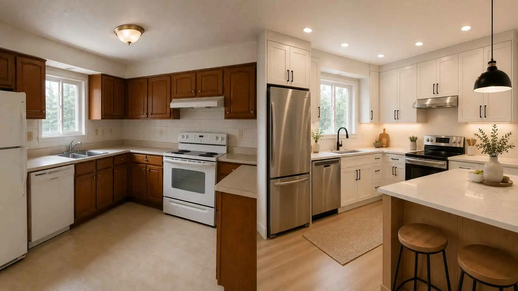 EzRemove ai room design before and after preview for a modern kitchen refresh