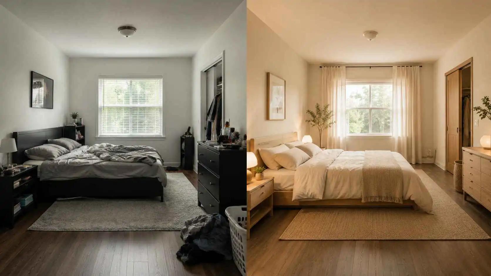 EzRemove ai room design before and after preview for a cozy bedroom makeover