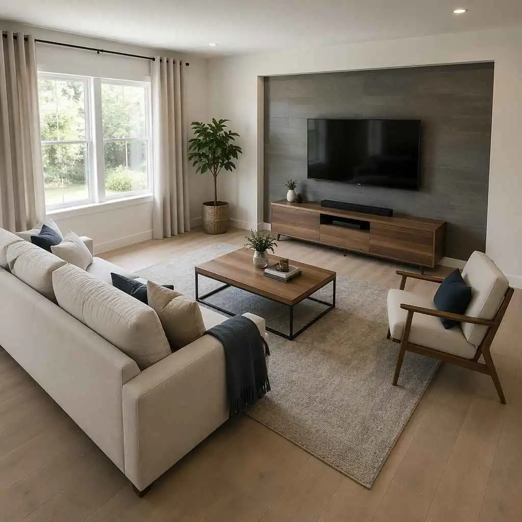 AI room design layout direction preview with living room seating arrangement