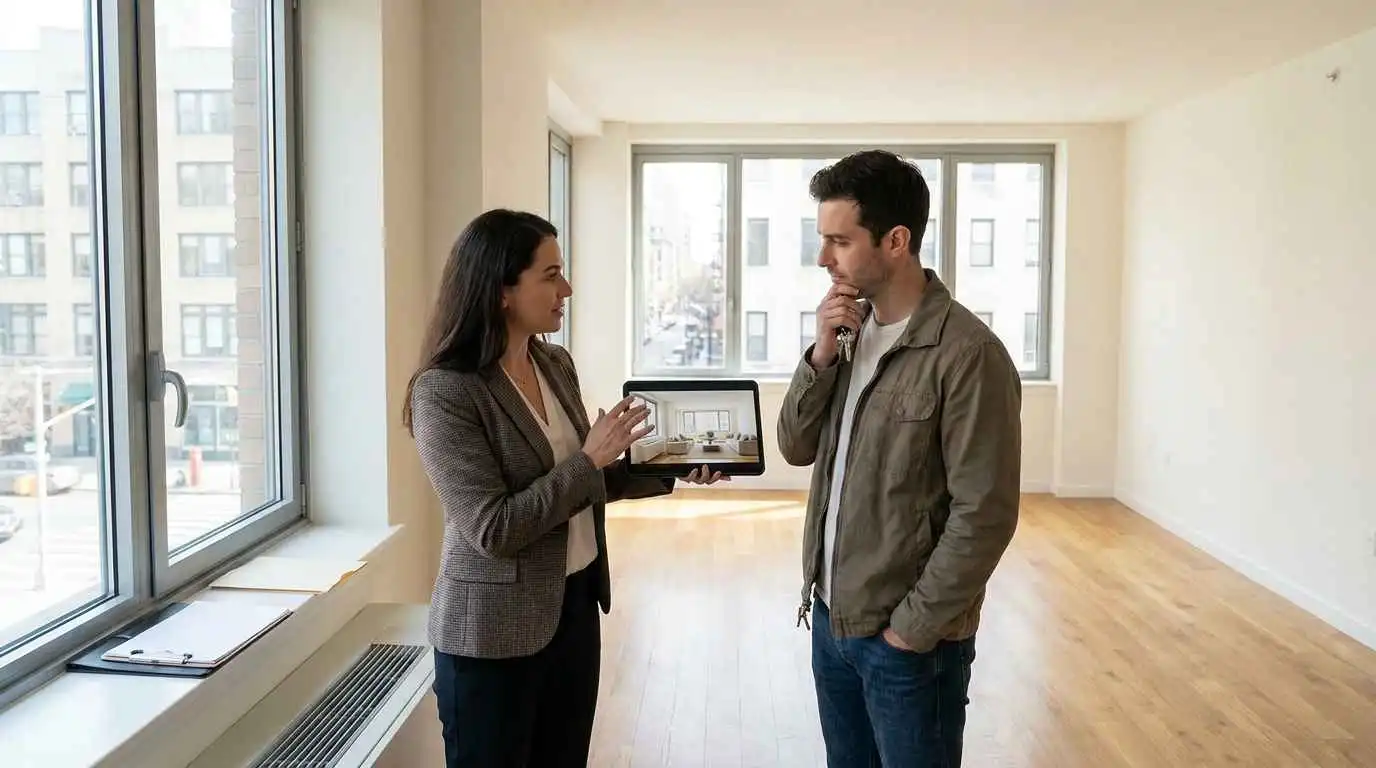 EzRemove ai room design preview for real estate staging in an empty apartment space