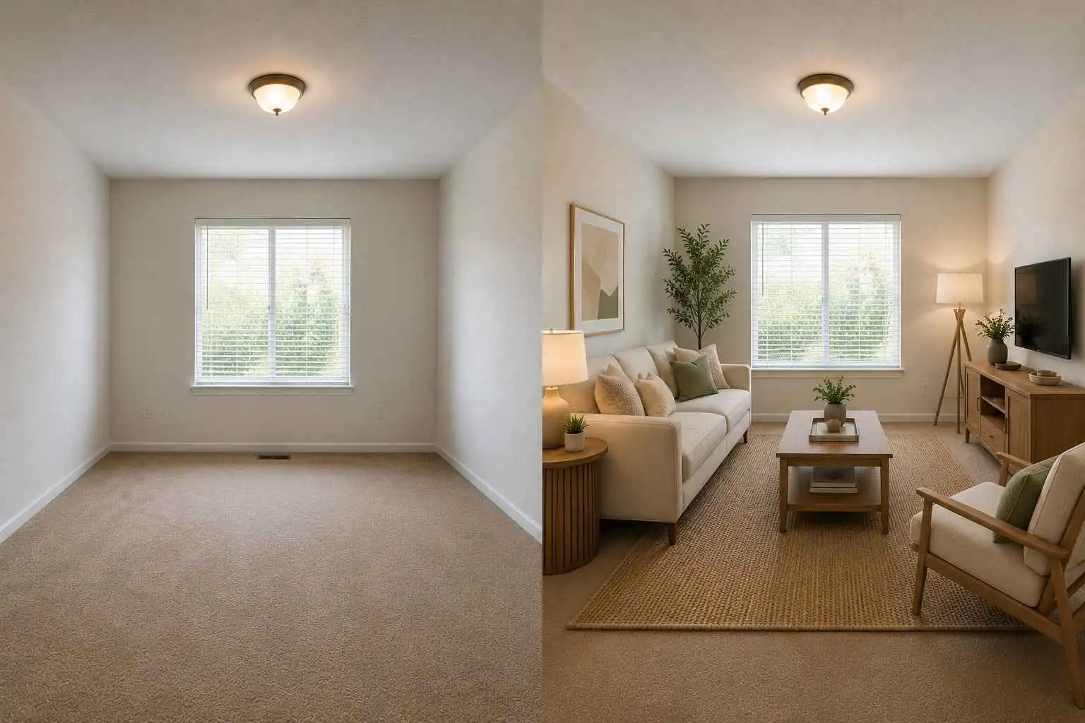 EzRemove ai room design before and after preview for empty living room staging