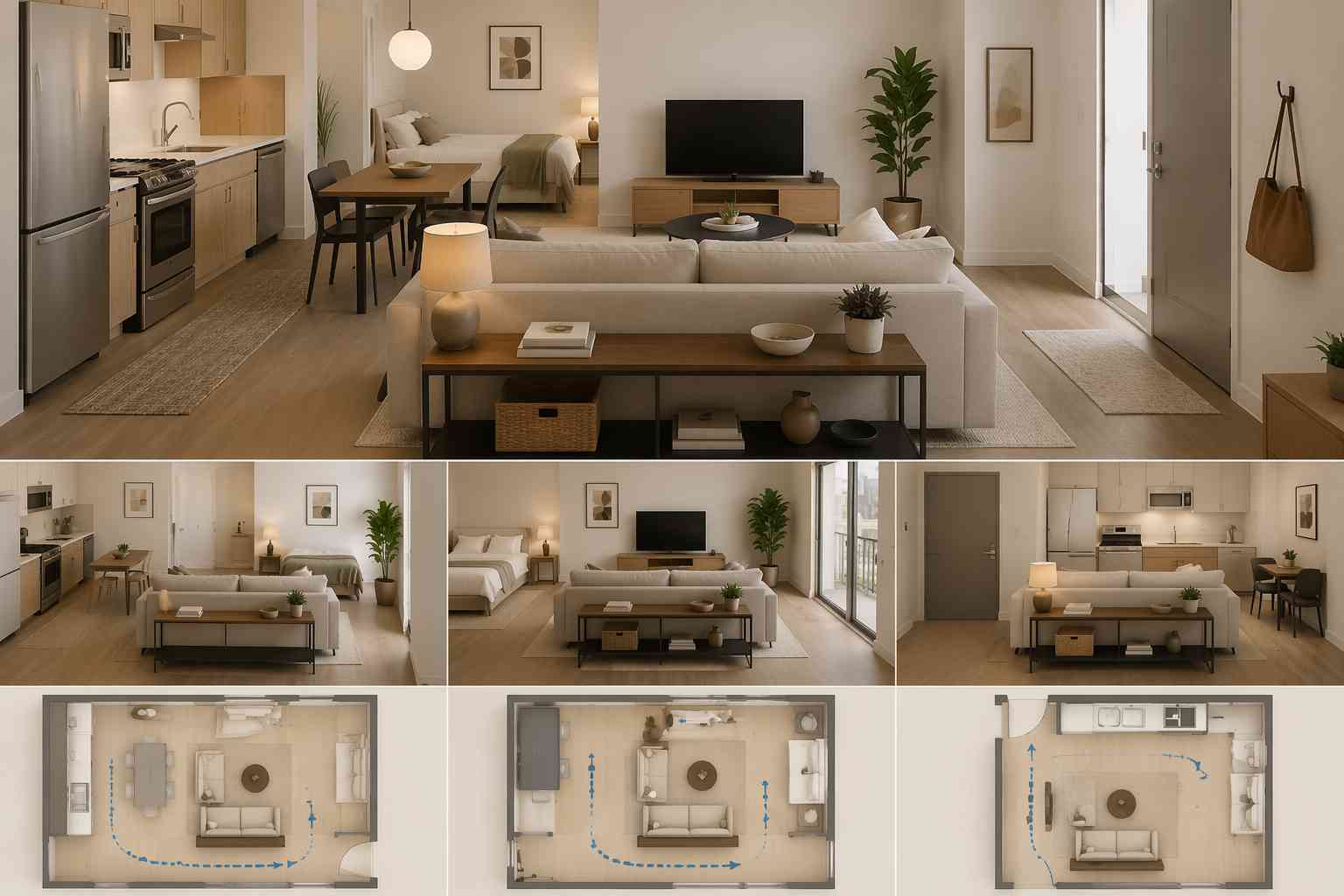 Layout Idea 2: The Floating Sofa Studio Layout