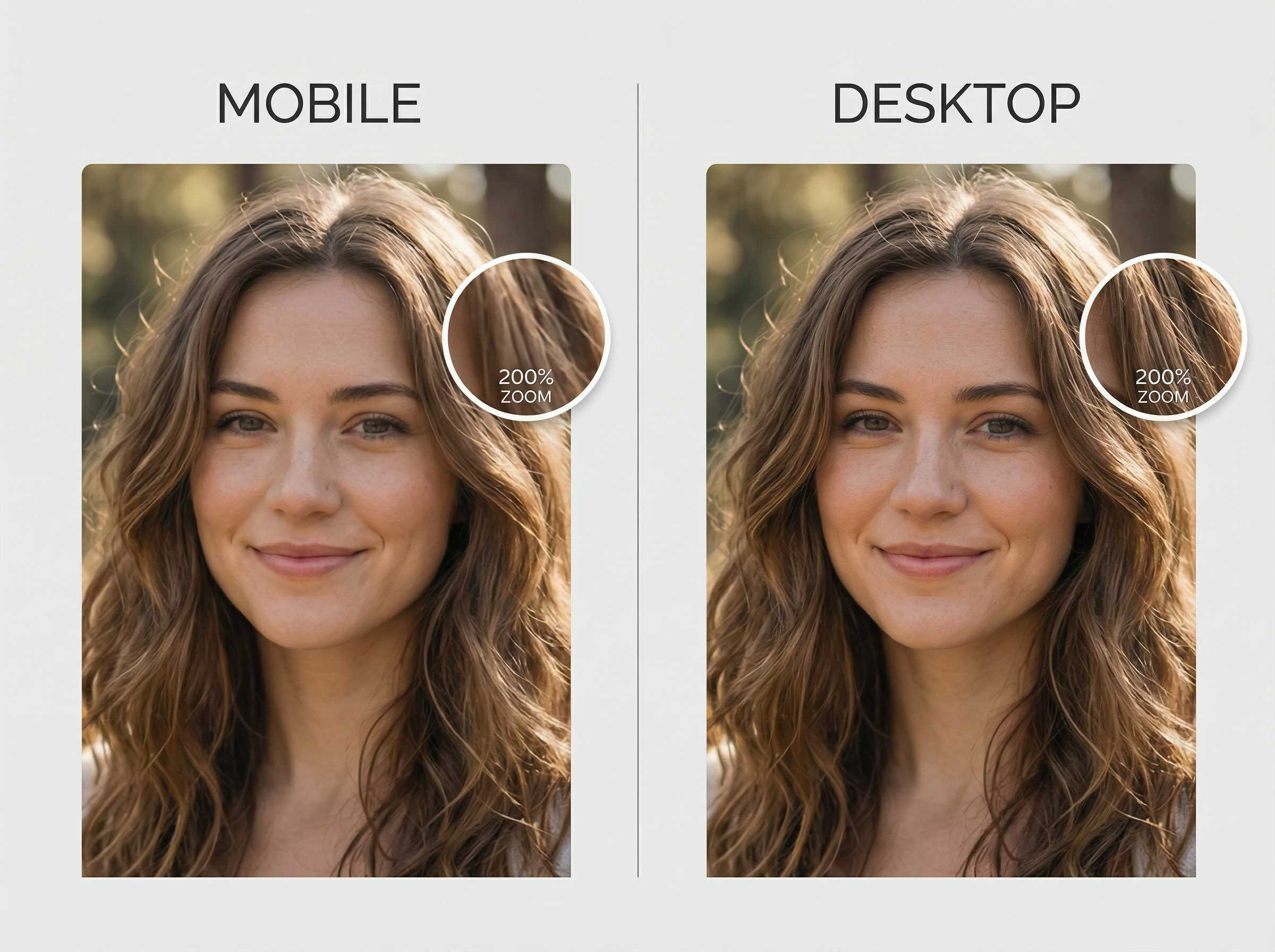 AI watermark remover comparison showing consistent results on mobile and desktop with 200% zoom detail